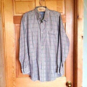 Hickey Freeman Woven in Italy Lt. Brown Plaid Pocket Button Down Sz L Shirt